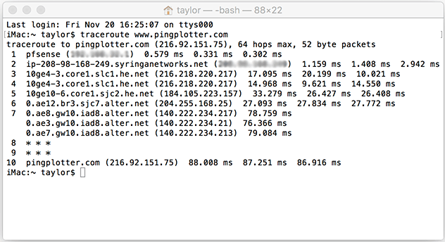 example of traceroute on command line